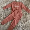 Pyjamas Benutzerdefinierte Kleinkind Kinder Gerippt Stricken Solide Baumwolle Winter Lounge Junge Mädchen Casual Pyjamas Kinder Warme Nachtwäsche 230512