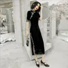 Vêtements ethniques rétro amélioré Double velours grande taille Cheongsam Style chinois col montant couture haute fendue élégante robe Qipao