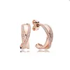 Luxury Rose Gold Hook Stud Earrings for Pandora Real 925 Silver Wedding Party Jewelry designer Earring Set For Women Girlfriend Gift earring with Original Box