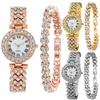 Wristwatches 2PCS Fashion Luxury Roman Pattern Diamond Ladies Quartz Watch Women Double Layer Bracelet