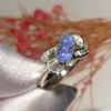 Klusterringar fina smycken PT900 REAL PLATINUM GOLD Natural Star Blue Sapphire 1.4ct Gemstones Diamonds Female Wedding