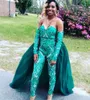 Vert émeraude Sequin Jumpsuit Robe de soirée 2023 Luxe Overskirt Train Black Girls Robes de bal Sweetheart Birthday 15 Party Outfit robes d'occasion formelles