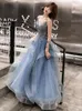 Festklänningar Greydish Blue Long Sweat Lady Girl Women Princess Prom Performance Banket Ball Dress Gown