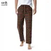 Herren-Pyjama-Hose, rot, schwarz, kariert, zum Faulenzen, entspanntes Haus-Pyjama, Schlafhose, Herren-Nachtwäsche aus Flanell-Baumwolle mit Kordelzug und Knopf