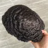 Durable Mono Lace 100% Cheveux Humains 10mm 360 Waves Afro Hommes Toupee Usage Quotidien Respirant Jet Black Système de Prothèse de Cheveux Indiens