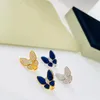 Backs oorbellen topkwaliteit 925 Sterling Silver Two Butterfly Zirkon Clover Ear Clip Fashion Brand Light Luxury Party Sieraden Gift