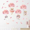 Autocollants de jouets pour enfants peints à la main ballon de plumes roses mignons chats dessin animé Stickers muraux pour chambre d'enfants bébé pépinière Stickers muraux maison autocollants décoratifs