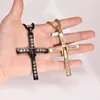 Crucifijo Colgante Collar Circón completo Hip Hop Cruz Joyería para hombres Niños Mujeres Bling 3 mm 24 pulgadas Rolo Cadena Negro / Golen Como regalos para sus amigos n313