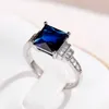 Bandringar Vintage Blue Cubic Rings for Women Sparkling Wedding Bands Lady's Rings Party Jewelry