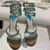 Rene caovilla Chandelier Jeweled crystal-embellished sandals leather stiletto Heels women heeled shoes Luxury Designers Ankle Wraparound shoe factory footH