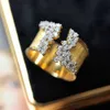 Band Rings New Fashion Women's Finger Ring with Stone Wiredrawing Effect Gold Color Wide Rings Luxury Female Jewelry Party