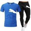 män fritids sommar Träningsoveraller kläder sportkläder tvådelad T-shirt märke Basket löpning Sportwear Fitness Sweatshirt Byxor