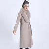 Damen Wolle MISSJANEFUR Langer Mantel Damen Eleganter schlanker Kaschmir-Trench mit Gürtel und Echtpelzkragen Winter für