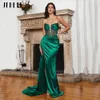 Party Dresses JEHETH Green Sexy Strapless Soft Satin Evening Cocktail Dress Deep VNeck Illusion Mermaid High Side Split Backless Prom Gown 230515
