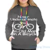 Felpe con cappuccio da uomo Felpa da uomo per donna Divertente Mai sottovalutare Un vecchio su una bicicletta Stampa Felpa con cappuccio casual Streatwear