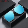 Solglasögon Herrpolariserade UV400 Fashion Sun Glasses Metal Square Gelglas Ram Solskyddsmedel Fiske Travel Male Visar Eyewear