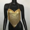 Zbiorniki damskie Regulowane metalowe mini camis kobiety seksowne backless srebrne złotą kamizelkę szyi kamizelki bikini top crop impreza piersi łańcuch ciała