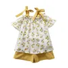 Clothing Sets Casual Girls Summer Kids Sleeveless Floral Tshirt Shorts Pants 2Pcs Suit Bow Children Girl 230512