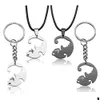 Keychains Lanyards 2pcs puzzle Cat Keychain pour les femmes une paire de couple amant Animal Matching Pendant Valentines Gift Unic Dhgarden Dhwxa