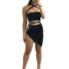 Kadınlar Suits Blazers 2023 Yaz Mini Elbise Moda 2 PCS Set Vestidos Bandage Bundled Halter Bodycon Kadın Giysileri Seksi Beach Party Gecesi