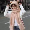 2020 of the bear ear protection hat female cute hat scarf one-piece female gloves three-piece thick warm double-layer cold-pro319v