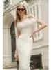 Robes décontractées HIGH STREET Est 2023 Mode Élégant Designer Femmes Sexy Tube Sans Bretelles Plume Agrémentée Longue Robe De Bandage