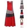 Casual Dresses Women Plus Size Sleeveless O-Neck Maxi Long Tank Dress Color Block Wavy Stripe Print Vintage Loose Beach Sundress S-5XL