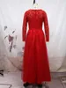 Повседневные платья Skmy 2023 Осенняя одежда Красная свадьба для женщин сетчатой ​​кружевной с длинным рукавом V-образный вырез элегантный вечерний