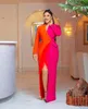 Party Dresses Orange And Fuchsia Formal Evening Dress For Women 2023 Color Matching Sexy Side Slit V Neck Suit Prom Gowns Custom Made 230515