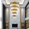 Modern Crystal Chandeliers Luxury Large LED Gold Round Hängande lampor Lyster för vardagsrum Matsrum Trapphängen