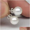 Stud Sier Plated Prevent Allergy Fashion Earrings for Women Design Trendy Pearl White Ball Small Round Jewelry Gift Drop Deli Dhgarden Dhzr7