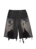 Женские шорты Y2K Summer Women Vintage Streetwear Черные разорванные джинсовые шорты с высокой талией колена шириной.
