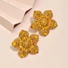 Stud Earrings Exaggerated Gold Color Blue Crystal Flower For Women Vintage Big Pink Rhinestone Ear Wedding Party Jewelry