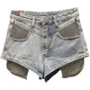 Jeans 2023 Yaz Y2K Şort Kadınlar Rhinestone Pantolon Sokak Kız Metal Elmas Cep Sızıntı Tasarım Denim