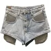 Jeans 2023 Été Y2k Shorts Femmes Strass Pantalon Street Girl Métal Diamant Poche Fuite Conception Denim