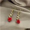 Dangle Chandelier Fashion Rose Petal Drop Earrings For Women Red White Long Tassel Hanging S Party Jewelry Accessor Dhgarden Dhcsc