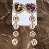 Boucles d'oreilles pendantes strass lettre riche avec coeur breloques pour femmes bijoux défilé de mode fête déclaration accessoires