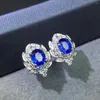 Stud Earrings J1215 Sapphire 18 K Gold Jewelry Natural 0.9ct Royal Blue Gemstones For Women