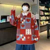 Men's Sweaters Trendy Plaid Love Pattern Round Neck Colourful Spliced Pullovers Autumn Winter Batwing Long Sleeve Japanese Style Retro Male