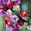 Fiori decorativi Ghirlanda primaverile Pansy viola Fiore anteriore Porta Appendiabiti per fattoria All Seasons Party Table Home Pigna artificiale