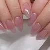 Faux ongles 24 pièces amande paillettes pour filles brillant poudre décor rose presse sur ongles femmes dame manucure acrylique conseils