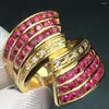 Klusterringar fina smycken real 18k guld naturlig 1,3ct röd rubin ädelsten lyxiga diamanter sten kvinnlig ring för kvinnor