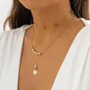 Chaînes chaîne en couches avec perle paillettes pendentif collier pour femmes breloques à la mode court tour de cou ensemble 2023 bijoux de mode sur le cou