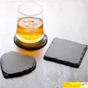 Slate Stone Drink Coasters Copo tapetes de prato natural para barra de cozinha decoração de casa preta 10cm