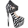 Dress Shoes Minan Ser Waterproof Black Zebra Print Fabric With A Length Of 16cm And Height 5cm High-heeled Women's Dia