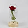 Fiori Decorativi Led Rosa Rossa Chiaro In Cupola Di Vetro Luci Di Fiori Di Sesamo Di Seta Su Base In Legno Per La Decorazione Del Regalo Di Compleanno Di San Valentino