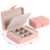 Jewelry Pouches PU Leather Simple With Mirror Box Necklace Ring Earrings Portable Storage Small Two-way Zipper