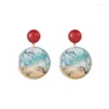 Dangle boucles d'oreilles Vintage chinois coloré paysage peinture acrylique pour les femmes mode bijoux été fête cadeaux 2023 oreille accessoires