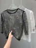 T-Shirt Femme Mesh Diamond Crystal Coat Diamond Ultra Fairy Inside Take Party Bling Hollow-out Render Unlined Upper Garment and Shiny T Shirt 230515