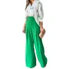 Women's Two Piece Pants S-3XL fashion Shirt Tophigh Waist Solid Color Wide Leg Pants Spring And Summer Fashion Trend Two-piece Set 230515